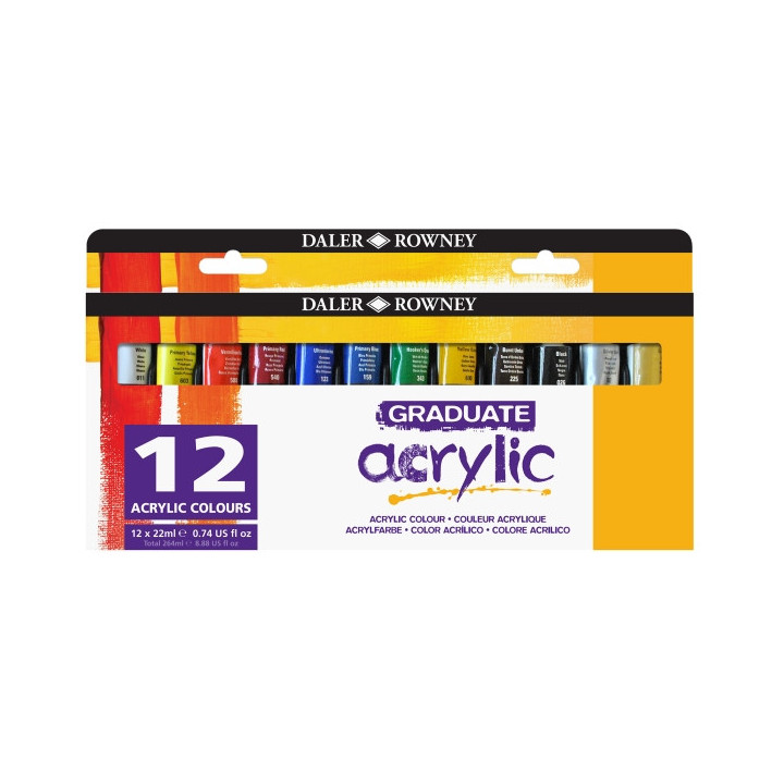 Daler Rowney Graduate Pack de 12 Pinturas Acrilicas - 22ml - Colores Surtidos