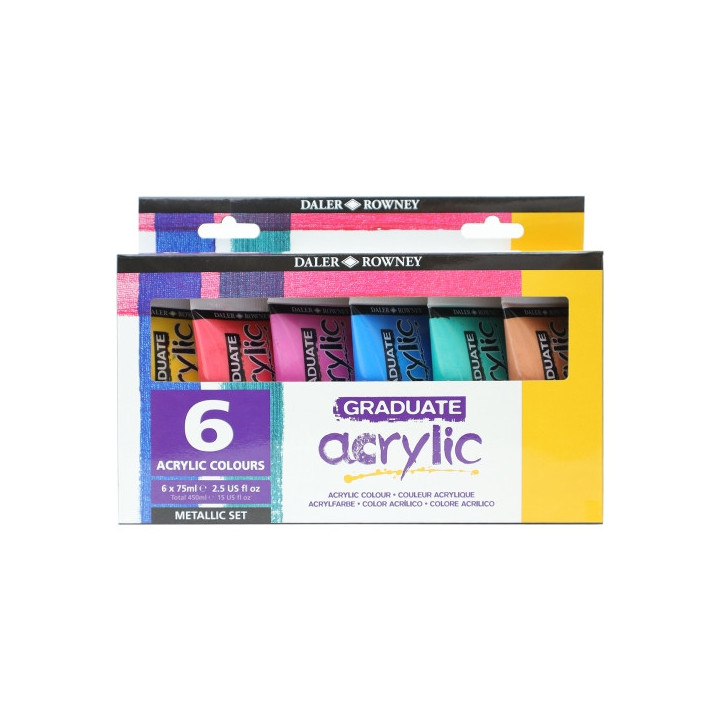 Daler Rowney Graduate Pack de 6 Pinturas Acrilicas - Set Metalico - 75ml - Colores Surtidos