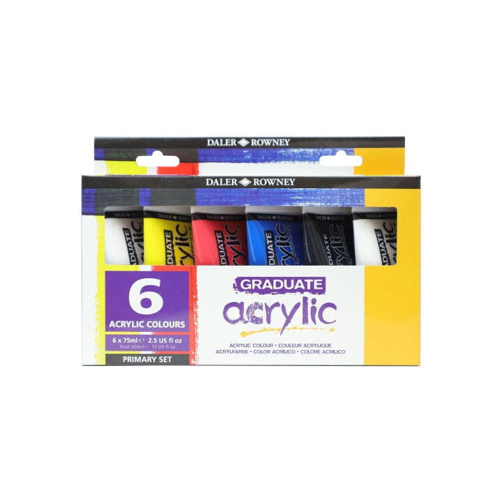 Daler Rowney Graduate Pack de 6 Pinturas Acrilicas - 75ml - Colores Surtidos