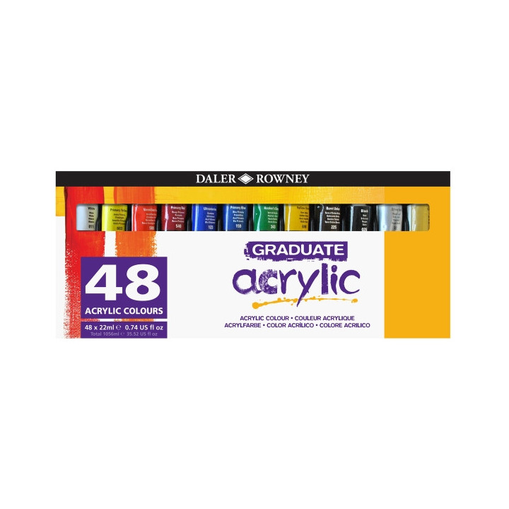 Daler Rowney Graduate Pack de 48 Pinturas Acrilicas - 22ml - Colores Surtidos