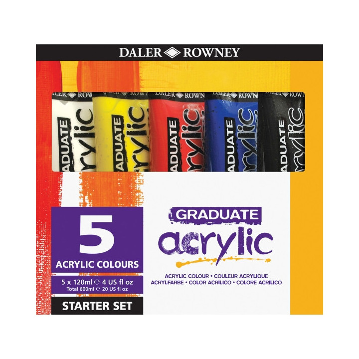 Daler Rowney Graduate Pack de 5 Pack de 5 Pinturas Acrilicas - Set de Iniaciacion - Colores Surtidos
