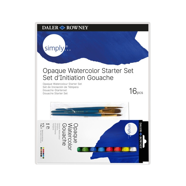 Daler Rowney Simply Pack de 16 Piezas - Temperas Gouache - Set de Iniciacion - Colores Surtidos