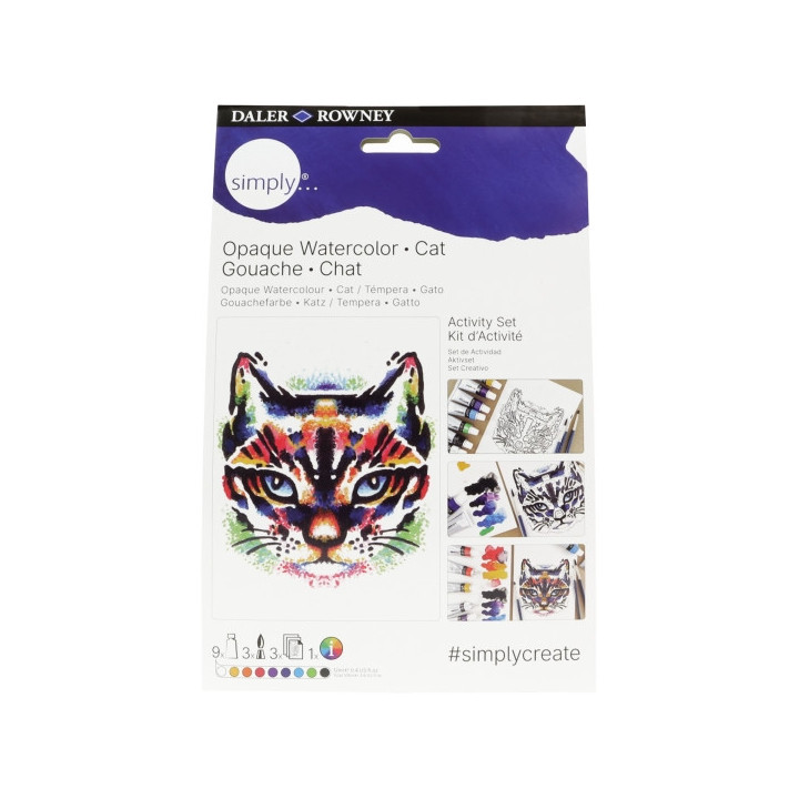 Daler Rowney Simply Activity Pack de 16 Piezas - Temperas Gouache - Tematica Gato - Colores Surtidos