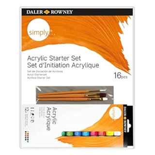 Daler Rowney Simply Pack de 16 Piezas - Pinturas Acrilicas - Set de Iniciacion - Colores Surtidos