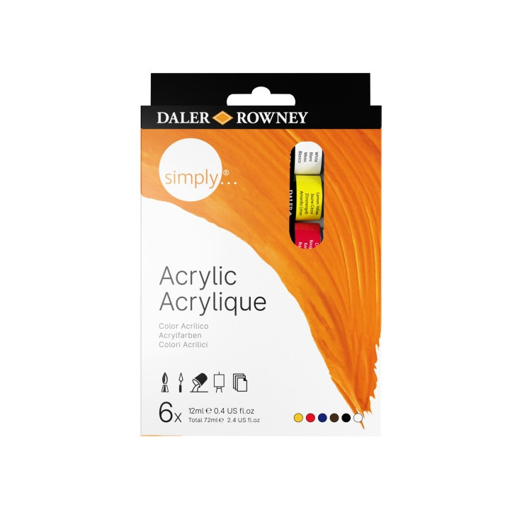 Daler Rowney Simply Pack de 6 Pinturas Acrilicas - Tubos de Aluminio - 12ml - Colores Surtidos