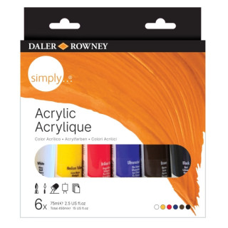 Daler Rowney Simply Pack de 6 Pinturas Acrilicas - Tubos de Plastico - 75ml - Colores Surtidos