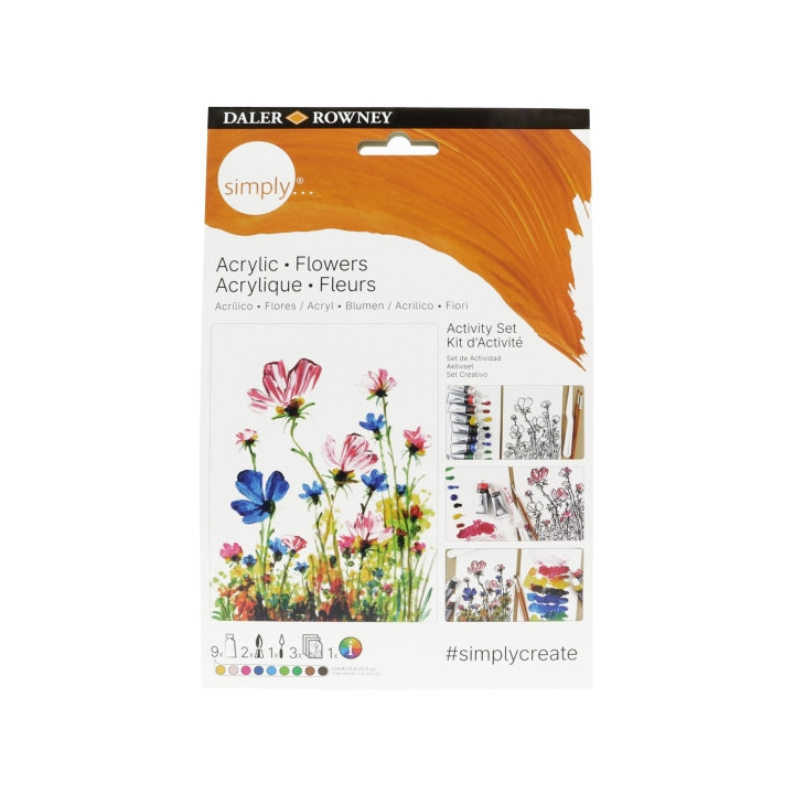 Daler Rowney Simply Activity Pack de 25 Piezas - Pintura Acrilica - Tematica Flores - Colores Surtidos