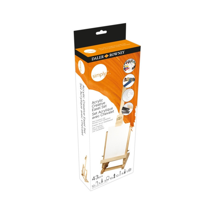 Daler Rowney Simply Creative Easel Pack de 43 Piezas - Pinturas Acrilicas - Incluye Caballete - Colores Surtidos