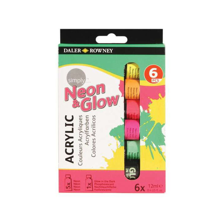 Daler Rowney Simply Pack de 6 Pinturas Acrilicas 12ml - Colores Surtidos Neon