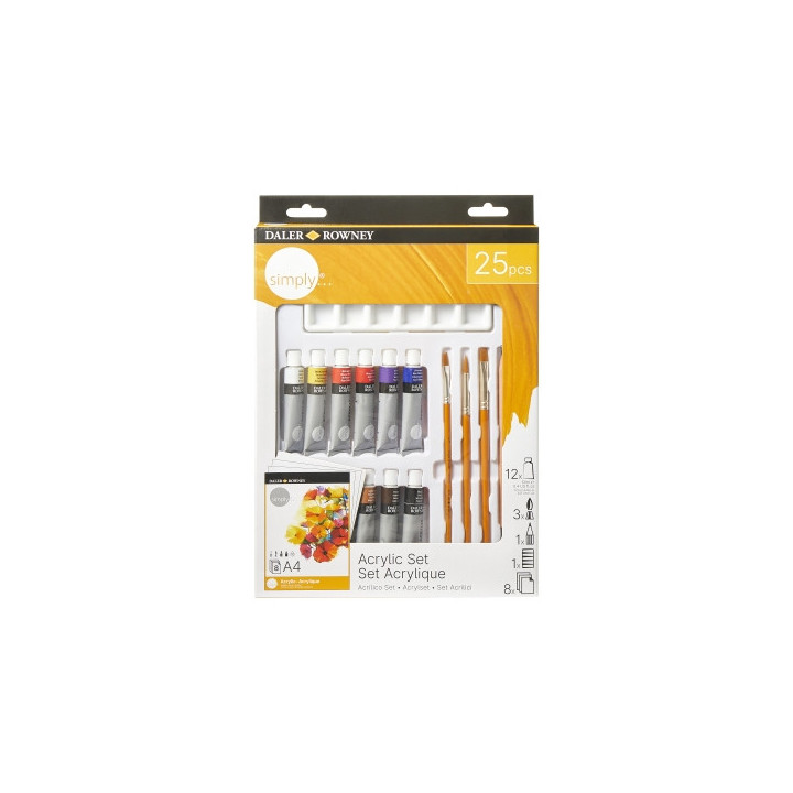 Daler Rowney Simply Pack de 25 Piezas - Pintura Acrilica - Colores Surtidos