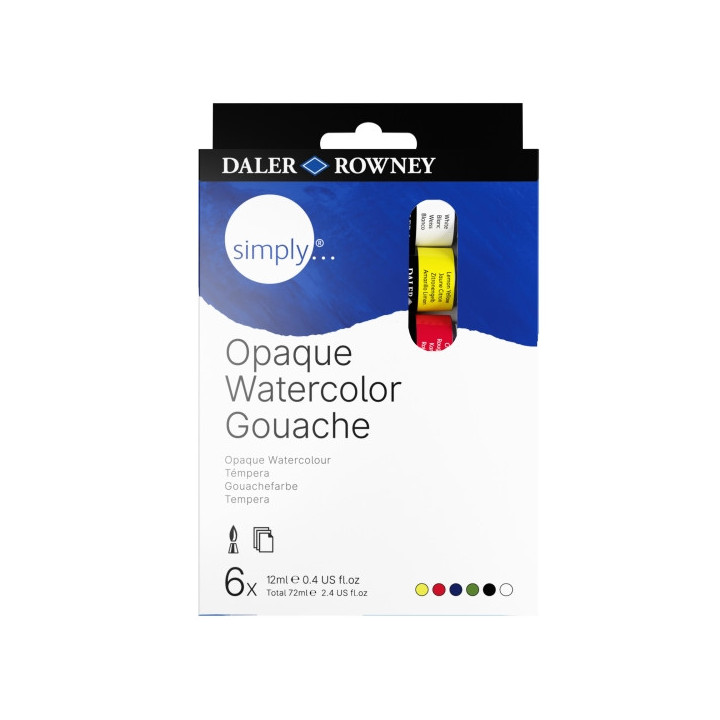 Daler Rowney Simply Pack de 6 Tubos de Temperas Gouache - 18ml - Colores Surtidos