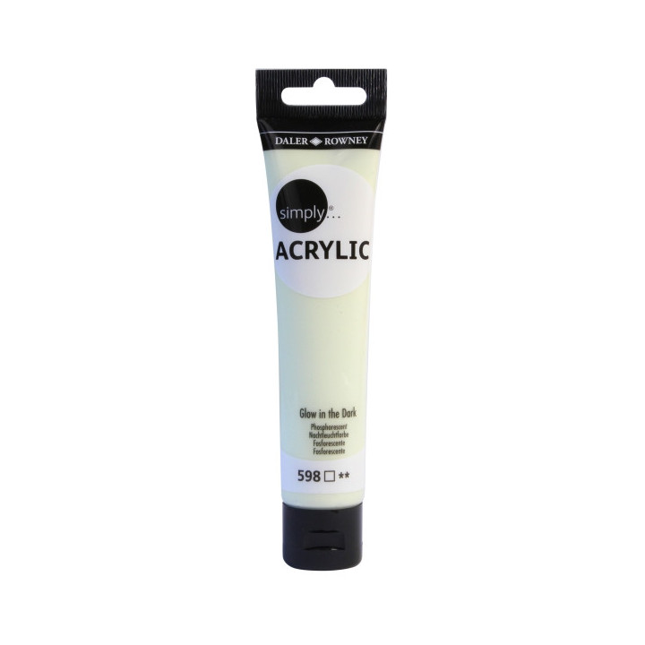 Daler Rowney Simply Pintura Acrilica - Tubo de Plastico - 75ml - Brilla en la Oscuridad - Color Fosforescente
