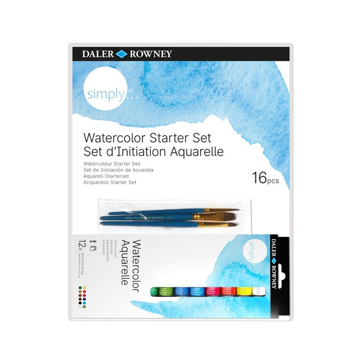 Daler Rowney Simply Pack de 16 Piezas - Acuarelas - Set de Iniciacion - Colores Surtidos