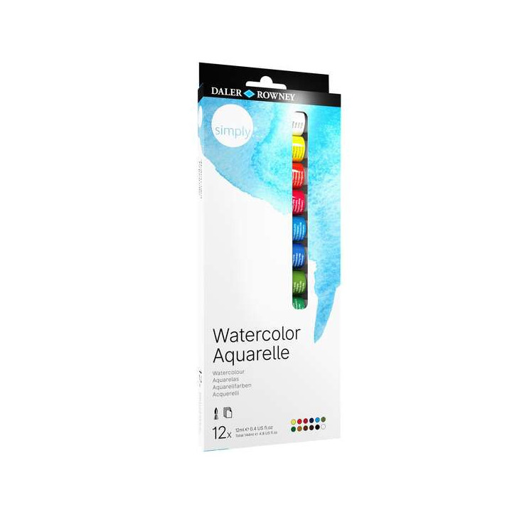 Daler Rowney Simply Pack de 12 Acuarelas 12ml - Se Humedecen Facilmente - Colores Surtidos