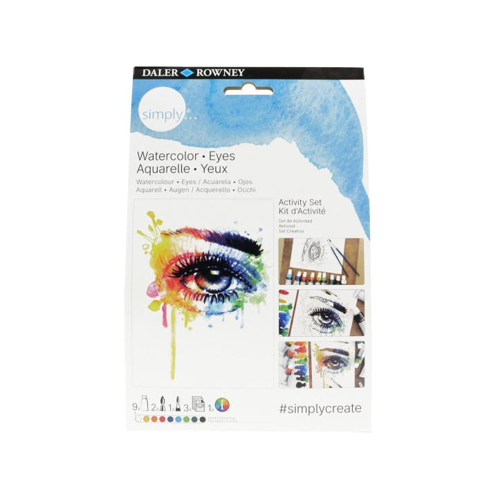 Daler Rowney Simply Activity Pack de 16 Piezas - Acuarela - Tematica Ojos - Colores Surtidos