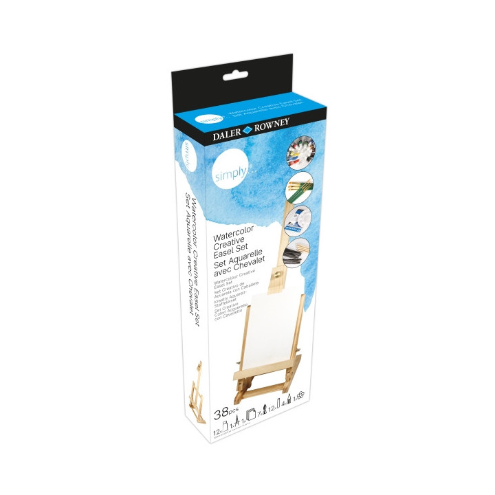 Daler Rowney Simply Pack de 38 Piezas - Set Creativo - Acuarela - Caballete - Colores Surtidos