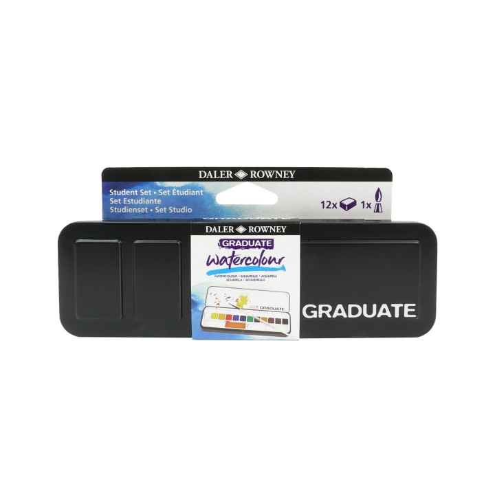 Daler Rowney Graduate Pack de 12 Acuarelas - Medio Godets - Incluye 1 Pincel - Colores Surtidos