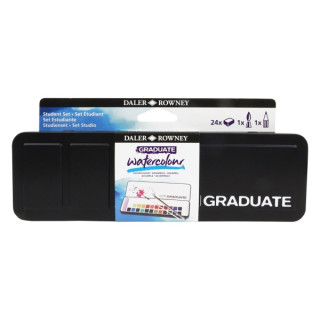 Daler Rowney Graduate Pack de 24 Acuarelas - Medio Godets - Incluye Pincel y Lapiz - Colores Surtidos
