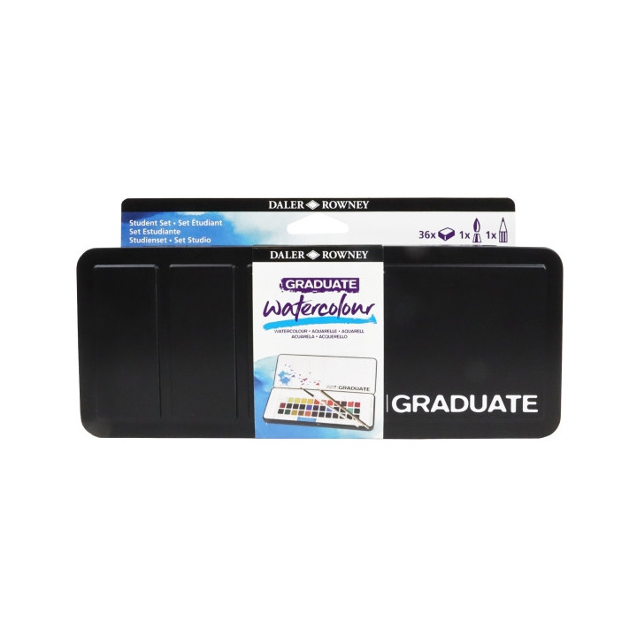 Daler Rowney Graduate Pack de 36 Acuarelas - Medio Godets - Incluye Pincel y Lapiz - Colores Surtidos