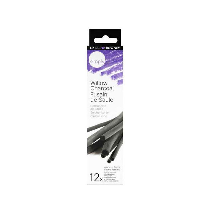 Daler Rowney Simply Charcoal Pack de 12 Carboncillos de Sauce - Marca Suave e Intensa - Ideal para Artistas y Aficionados