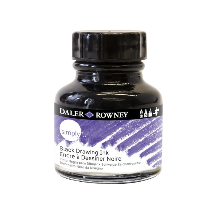Daler Rowney Simply Tinta Acrilica - Botella de Cristal con Pipeta - 29.5ml - Color Negro