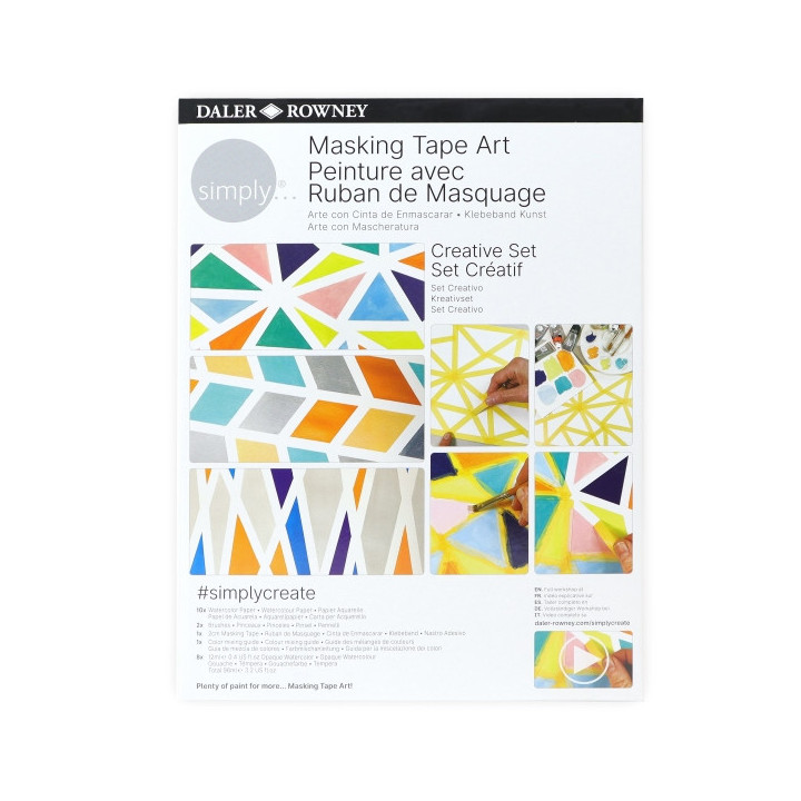 Daler Rowney Simply Creative Pack de Acuarelas Opacas - Tematica de Arte con Cinta de Enmascarar - Caja de Carton - Colores Sur
