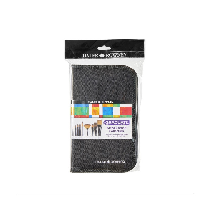 Daler Rowney Graduate Pack de 10 Pinceles Multitecnica - Pelo Sintetico - Mango Corto - Estuche con Cremallera