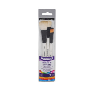 Daler Rowney Graduate Pack de 3 Pinceles para Acuarelas - Pelo Sintetico y de Cabra - Mango Corto