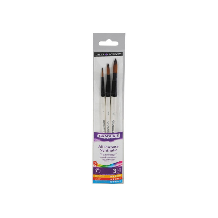 Daler Rowney Graduate Pack de 3 Pinceles Multitecnica - Pelo Sintetico - Mango Corto