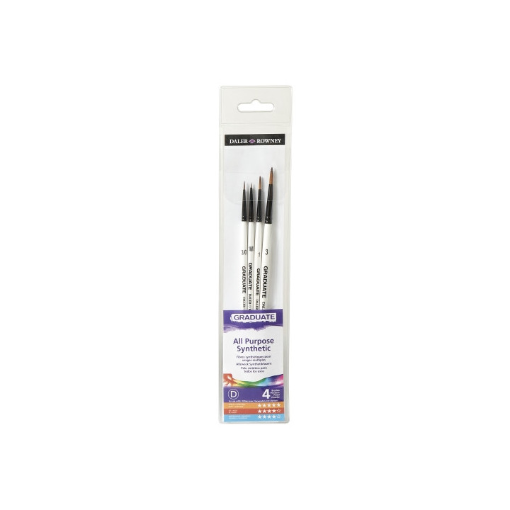 Daler Rowney Graduate Pack de 4 Pinceles Multitecnica - Pelo Sintetico - Mango Corto