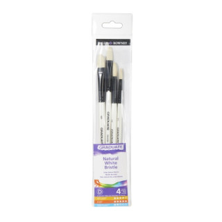 Daler Rowney Graduate Pack de 4 Pinceles para Oleo - Pelo de Cerda Natural - Mango Corto