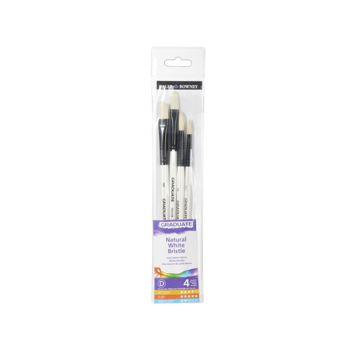 Daler Rowney Graduate Pack de 4 Pinceles para Oleo - Pelo de Cerda Natural - Mango Corto
