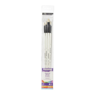 Daler Rowney Graduate Pack de 4 Pinceles para Oleo - Pelo de Cerda Natural - Mango Largo