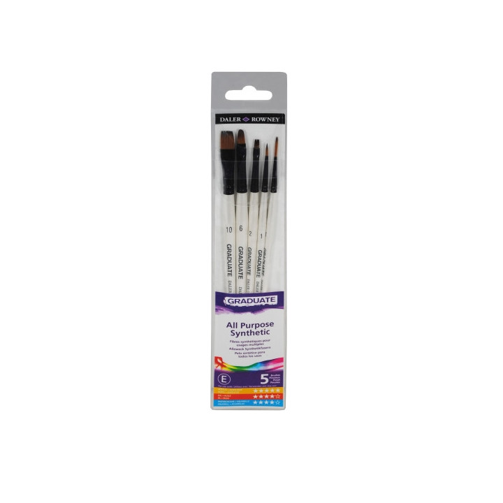 Daler Rowney Graduate Pack de 5 Pinceles Multitecnica - Pelo Sintetico - Mango Corto
