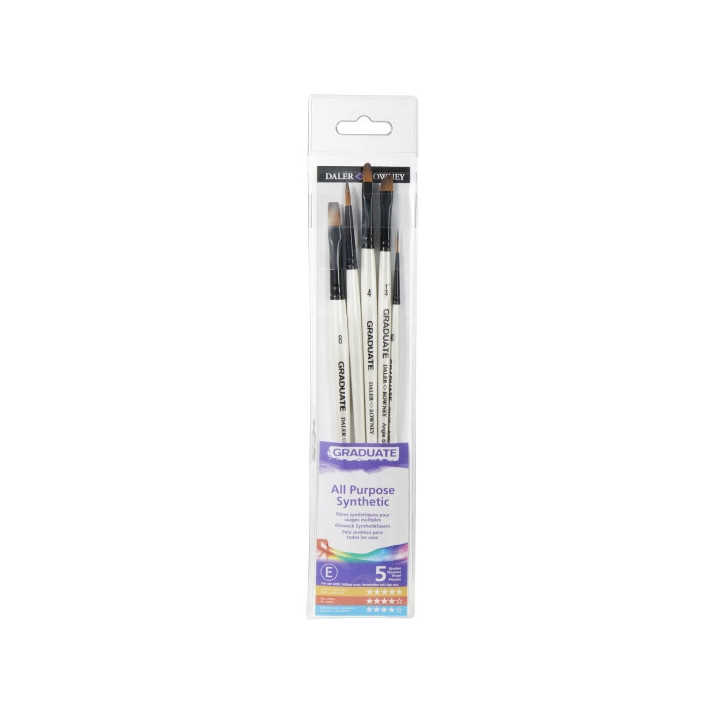 Daler Rowney Graduate Pack de 5 Pinceles Multitecnica - Pelo Sintetico - Mango Corto