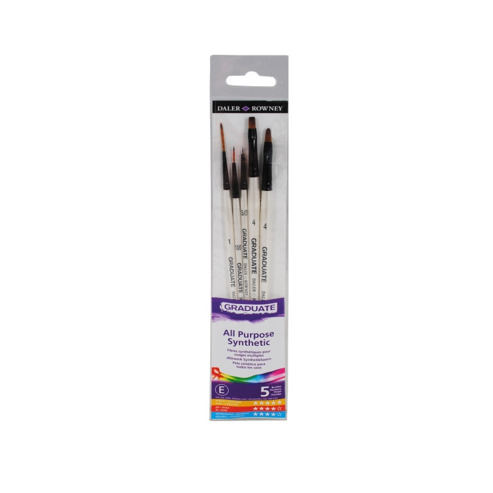 Daler Rowney Graduate Pack de 5 Pinceles Multitecnica - Pelo Sintetico - Mango Corto