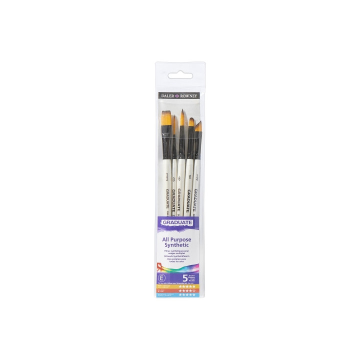 Daler Rowney Graduate Pack de 5 Pinceles Multitecnica - Pelo Sintetico - Mango Corto