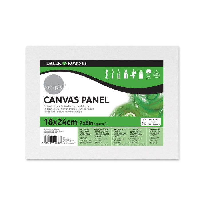 Daler Rowney Simply Carton Entelado - 250g - 18x24cm - Imprimacion Triple - Grano Medio - 100% Algodon sin Acido - 250g - Color