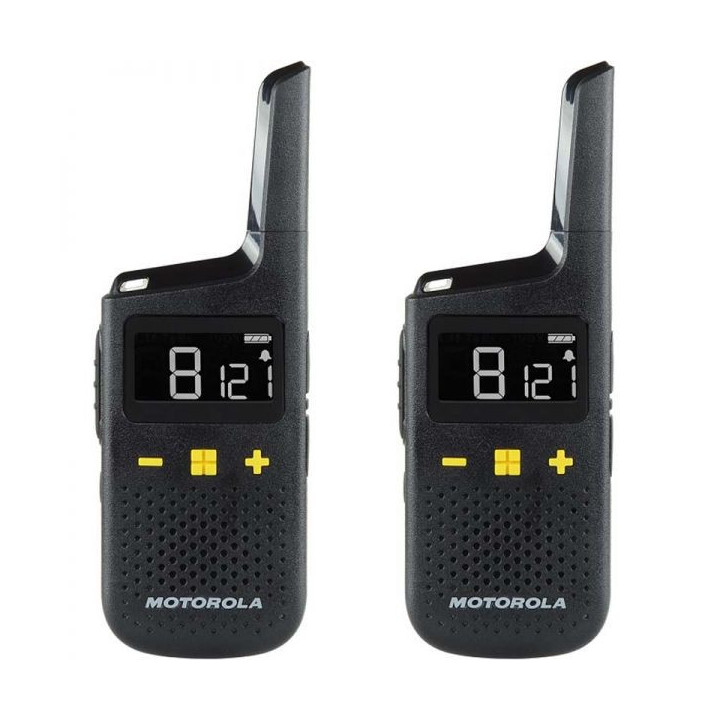 Motorola XT185 Pack 2 Walkie Talkies - 16 Canales PMR446 + 121 Codigos - Alcance de hasta 8km - Autonomia hasta 24h
