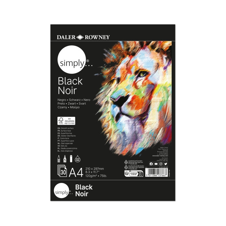 Daler Rowney Simply Bloc Encolado - A4 - 120g - 30 Hojas - Color Negro