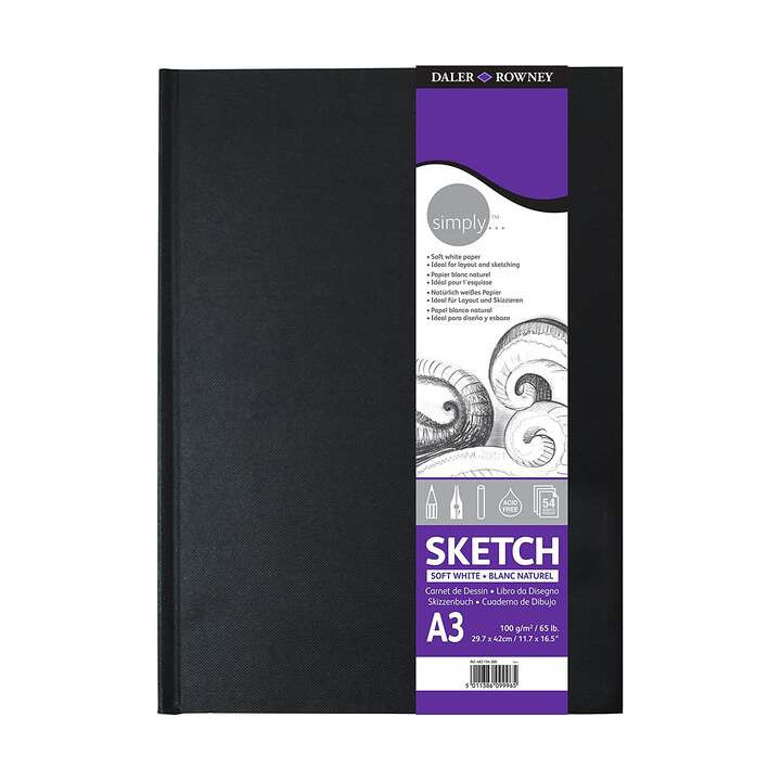 Daler Rowney Simply Cuaderno de Dibujo Cosido A3 54 Hojas 100g/m2 - Cubierta Rigida - Color Blanco