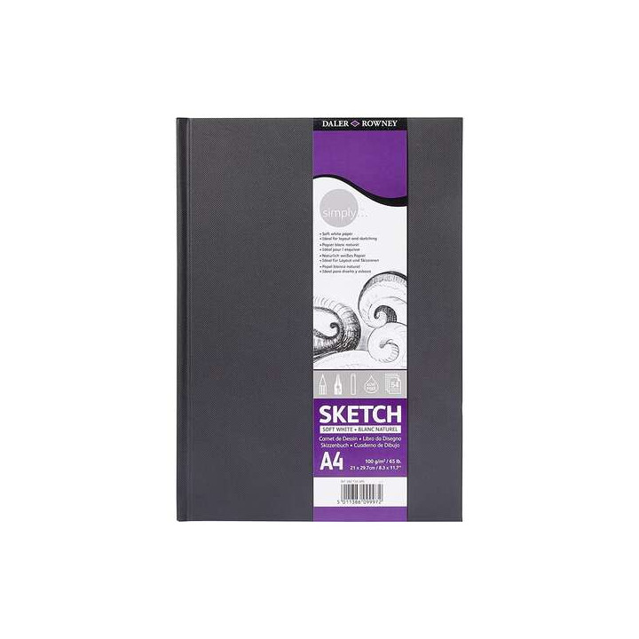 Daler Rowney Simply Cuaderno de Dibujo Cosido A4 54 Hojas 100g/m2 - Cubierta Rigida - Color Blanco