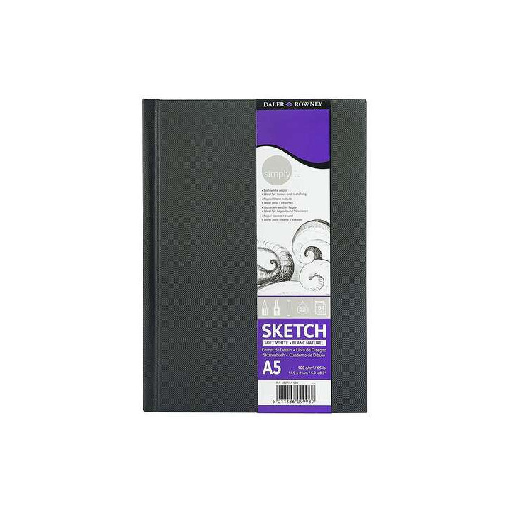 Daler Rowney Simply Cuaderno de Dibujo Cosido A5 54 Hojas 100g/m2 - Cubierta Rigida - Color Blanco