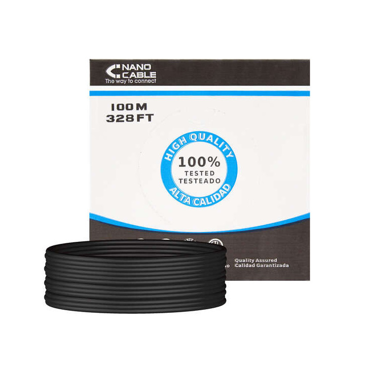 Nanocable Bobina de Cable de Red Rigido Impermeable para Exterior RJ45 Cat.6 UTP AWG24 100m - Color Negro