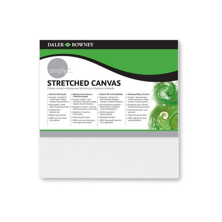 Daler Rowney Simply Bastidor Entelado - 10x10cm - Imprimacion Triple - Grano Medio - 100% Algodon sin Acido - 250g - Color Blan