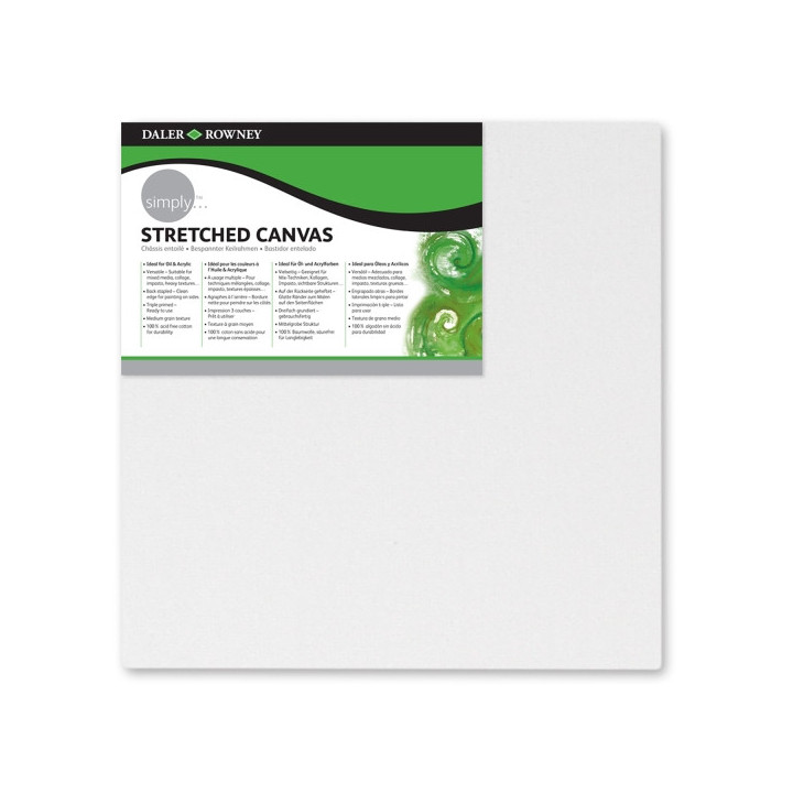 Daler Rowney Simply Bastidor Entelado - 15x15cm - Imprimacion Triple - Grano Medio - 100% Algodon sin Acido - 250g - Color Blan