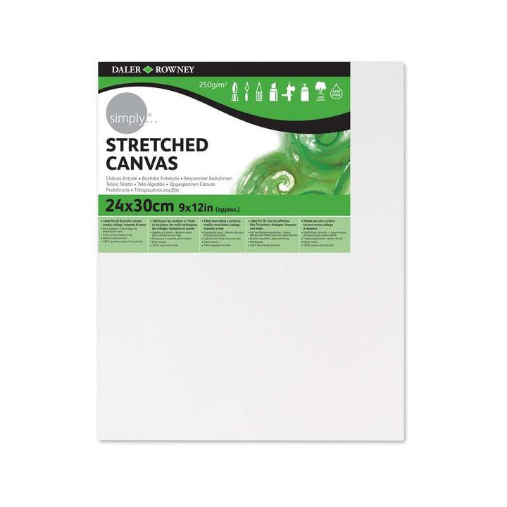 Daler Rowney Simply Bastidor Entelado 24x30cm - Imprimacion Triple - Grano Medio - 100% Algodon sin Acido - 250g