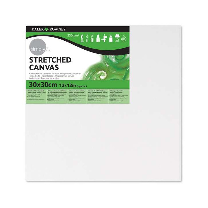 Daler Rowney Simply Bastidor Entelado 30x30cm - Imprimacion Triple - Grano Medio - 100% Algodon sin Acido - 250g