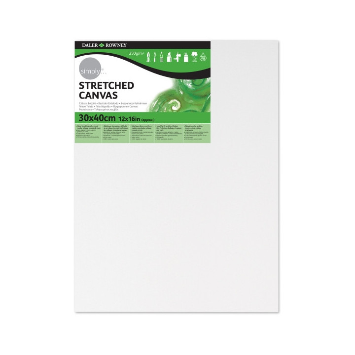 Daler Rowney Simply Bastidor Entelado - 30x40cm - Imprimacion Triple - Grano Medio - 100% Algodon sin Acido - 250g - Color Blan