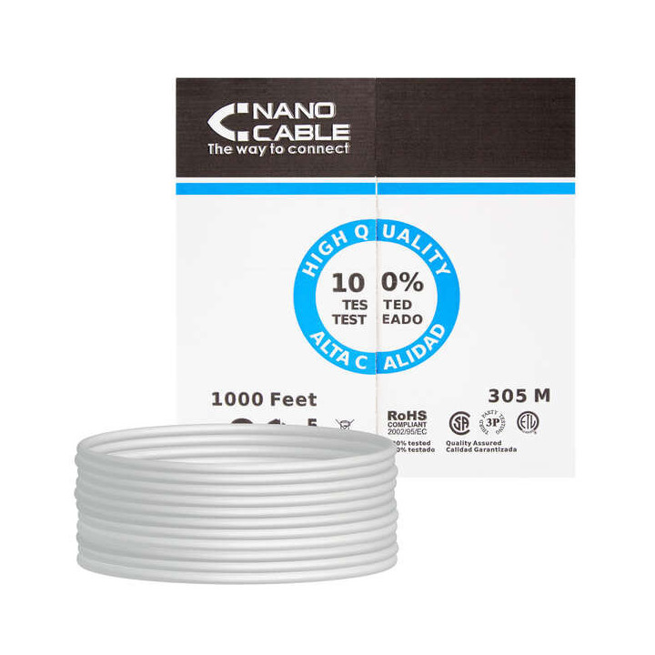 Nanocable Cable de Red RJ45 Cat.6 UTP Rigido AWG24 - Longitud 305m - Color Gris